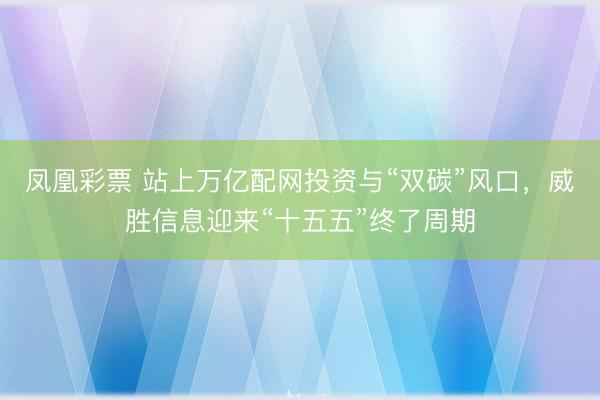 凤凰彩票 站上万亿配网投资与“双碳”风口,威胜信息迎来“十五五”终了周期